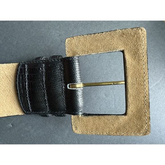 Talbots Lizard Grain Leather Womens Belt Wide Black Size Medium Career Capsule - Picture 7 of 10